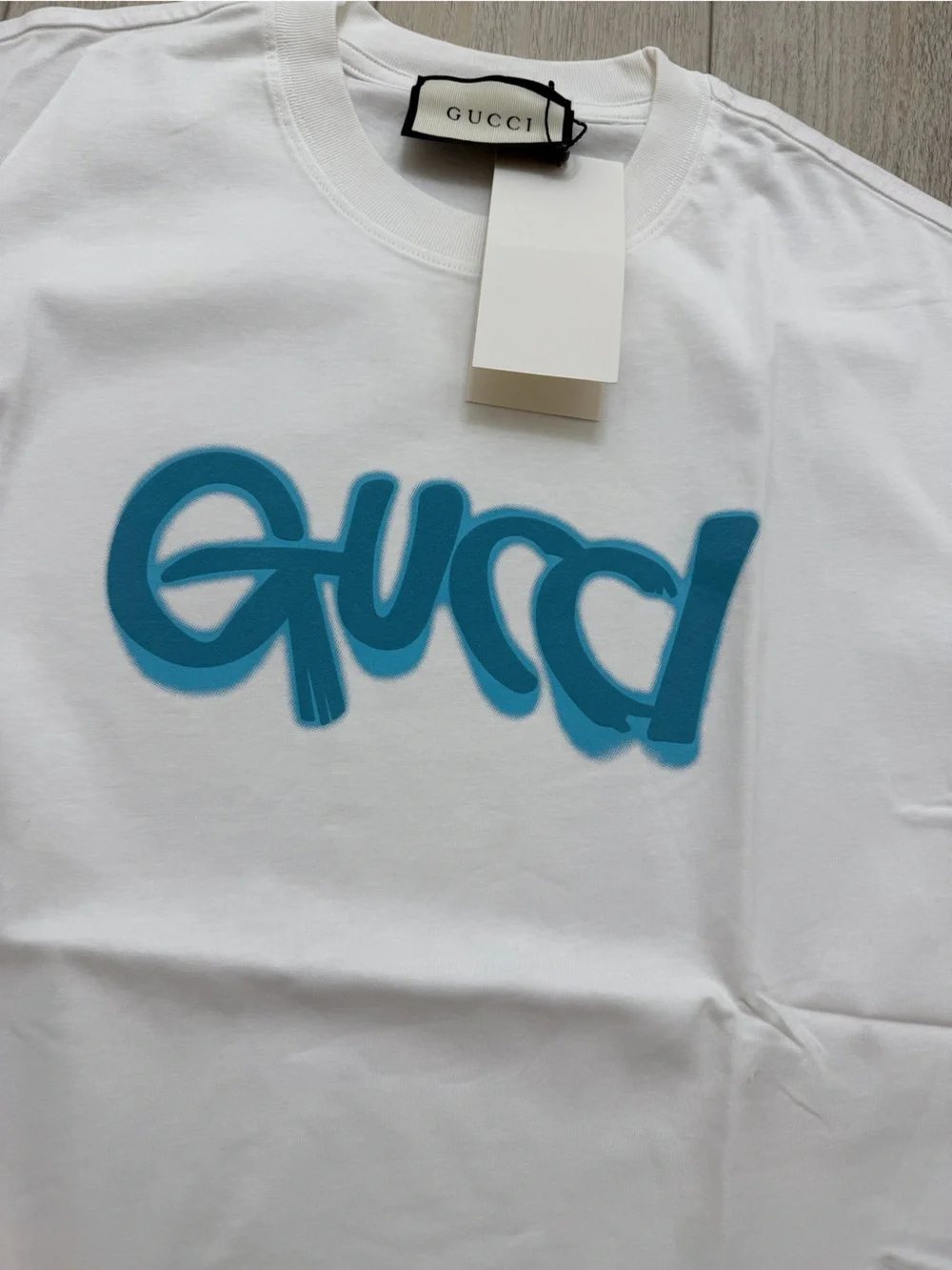 Gucci White Logo T-Shirt Blue Graphic Logo